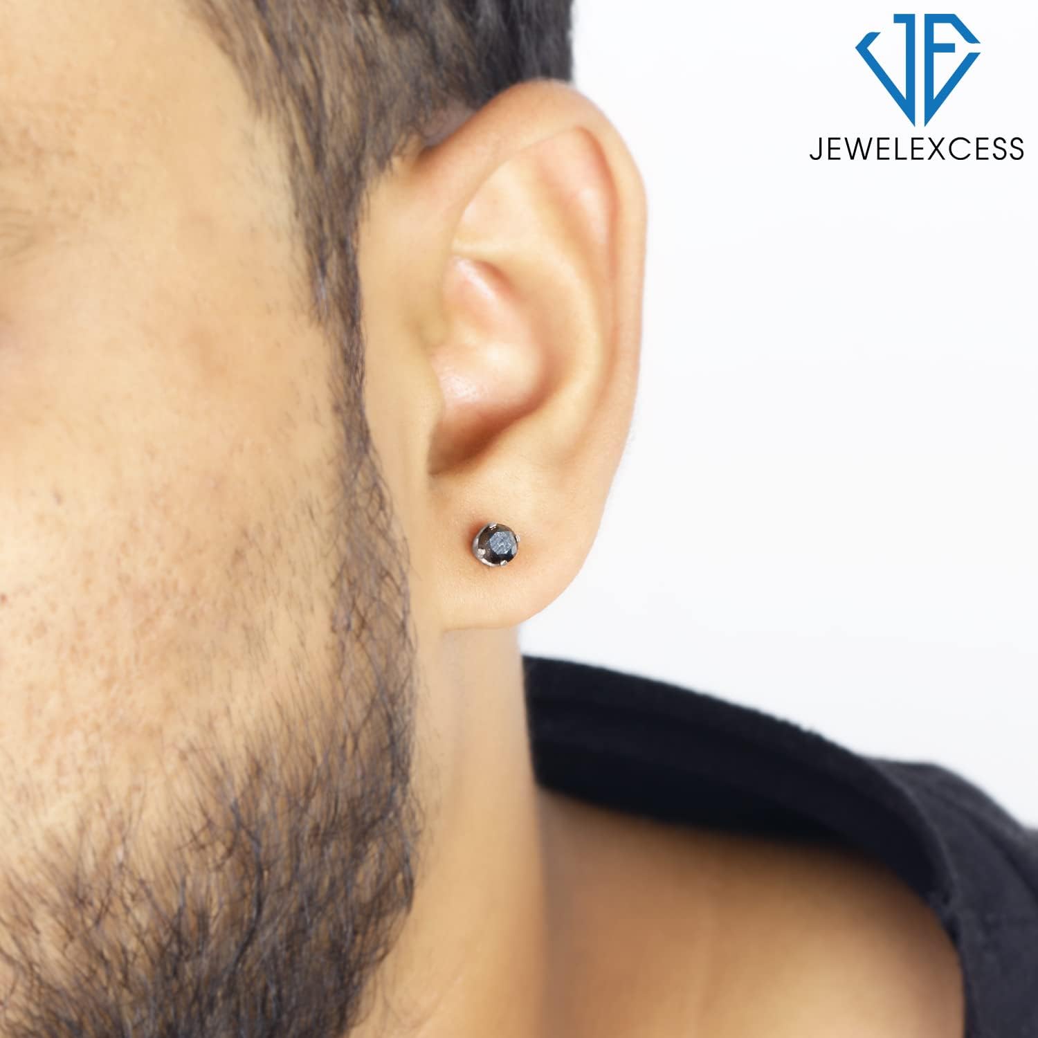 JEWELEXCESS 1/2-2 CTW Black Diamond Stud Earrings – Sterling Silver (.925)| Hypoallergenic Studs for Women - Round Cut Set with Push Backs