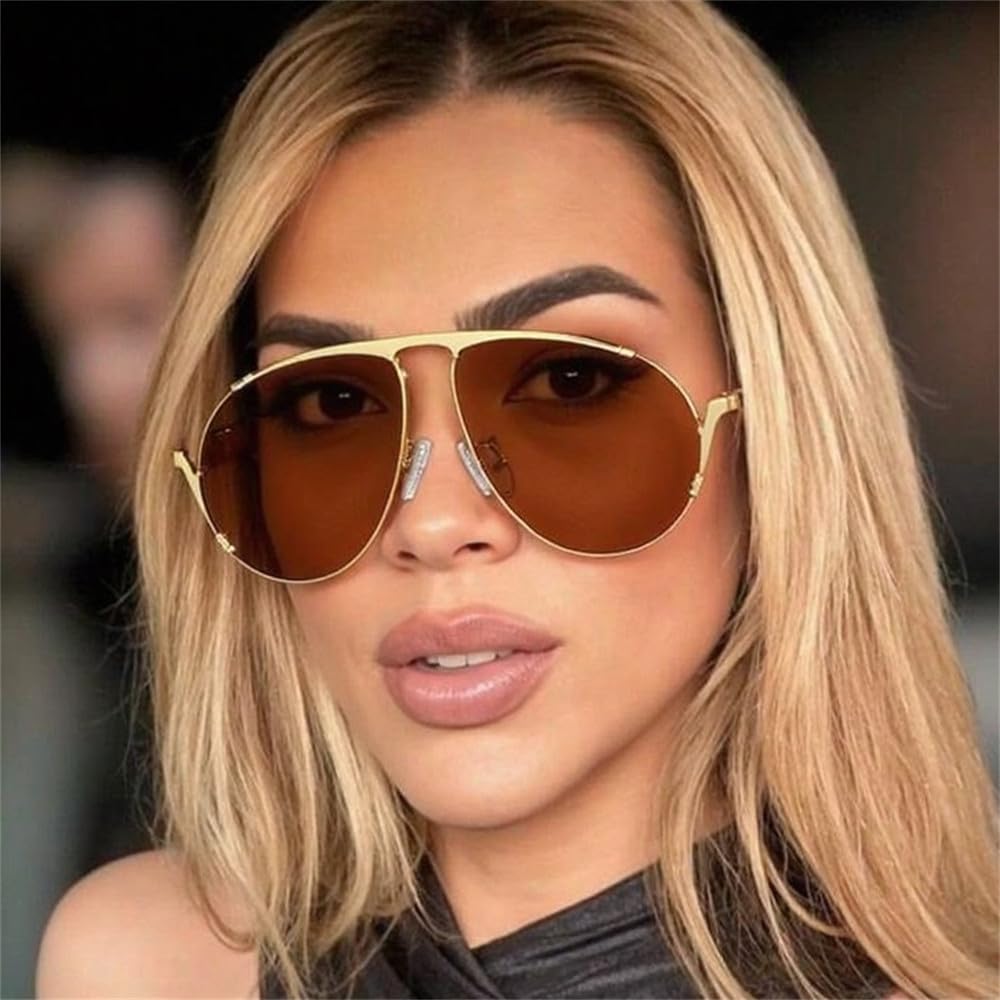 Modne ponadgabarytowe owalne okulary przeciwsłoneczne damskie vintage pilot metalowa oprawka okulary przeciwsłoneczne dla kobiet osłona okularów przeciwsłonecznych