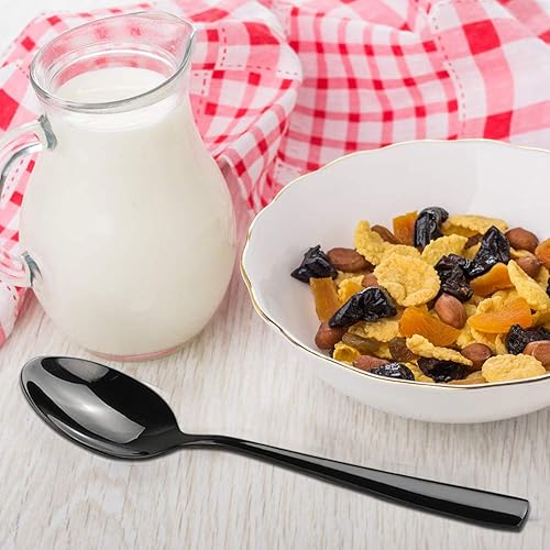 Miniatura 6 de Teyyvn Cucharas de postre de acero inoxidable negras de 12 piezas