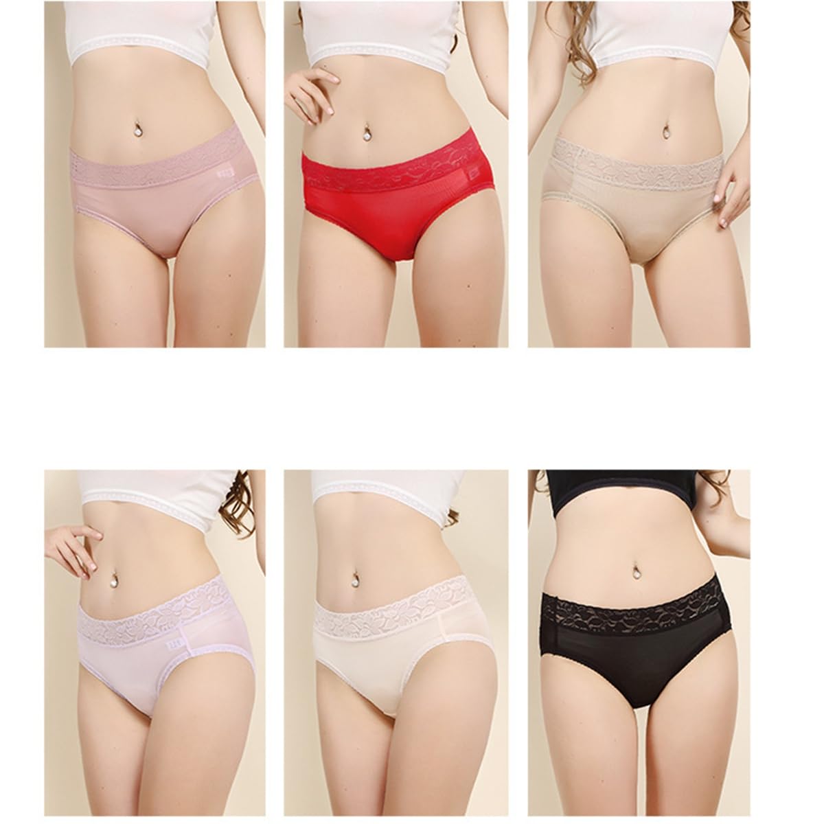 Calzoncillos de seda de morera para mujer, braguitas brasileñas de cintura alta, ropa interior para mujer, cómodas, sin costuras, bragas sexys hipster bragas suaves de encaje, paquete de 6