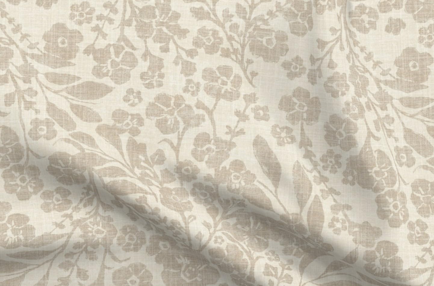 Spoonflower Fabric - French Country Neutral Beige Botanical Cottagecore Flowers Bohemian Printed on Petal Cotton Fabric Fat Quarter - Sewing Quilting Apparel Crafts Decor