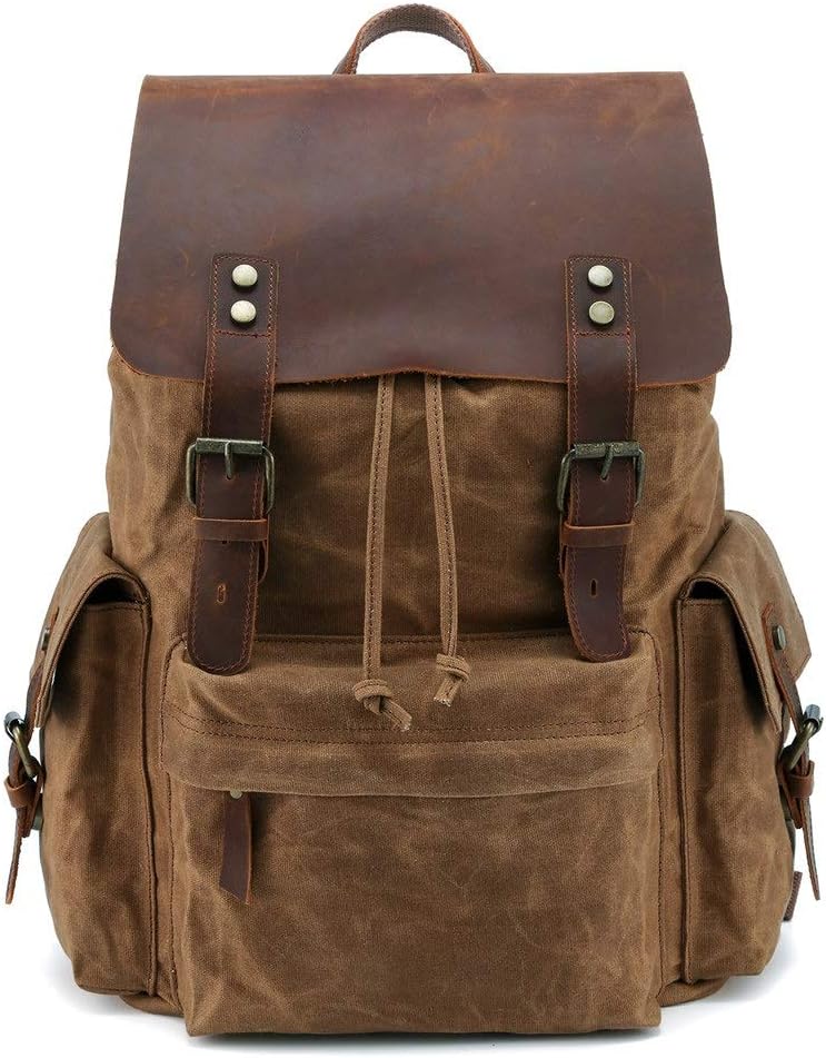 Zaino per Laptop da Uomo Zaino per Laptop da 15,6 pollici di grande capacità Zaino in tela vintage in pelle per lavoro Escursionismo Viaggi Antifurto Business School