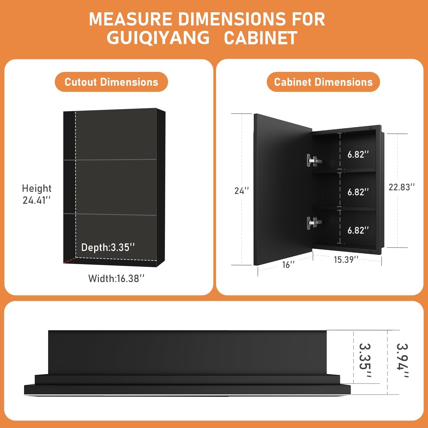 16x24 inches medicine cabinet, wall mounted bathroom cabinet wirh beveled mirror, recessed or surface medicine cabinet with storage