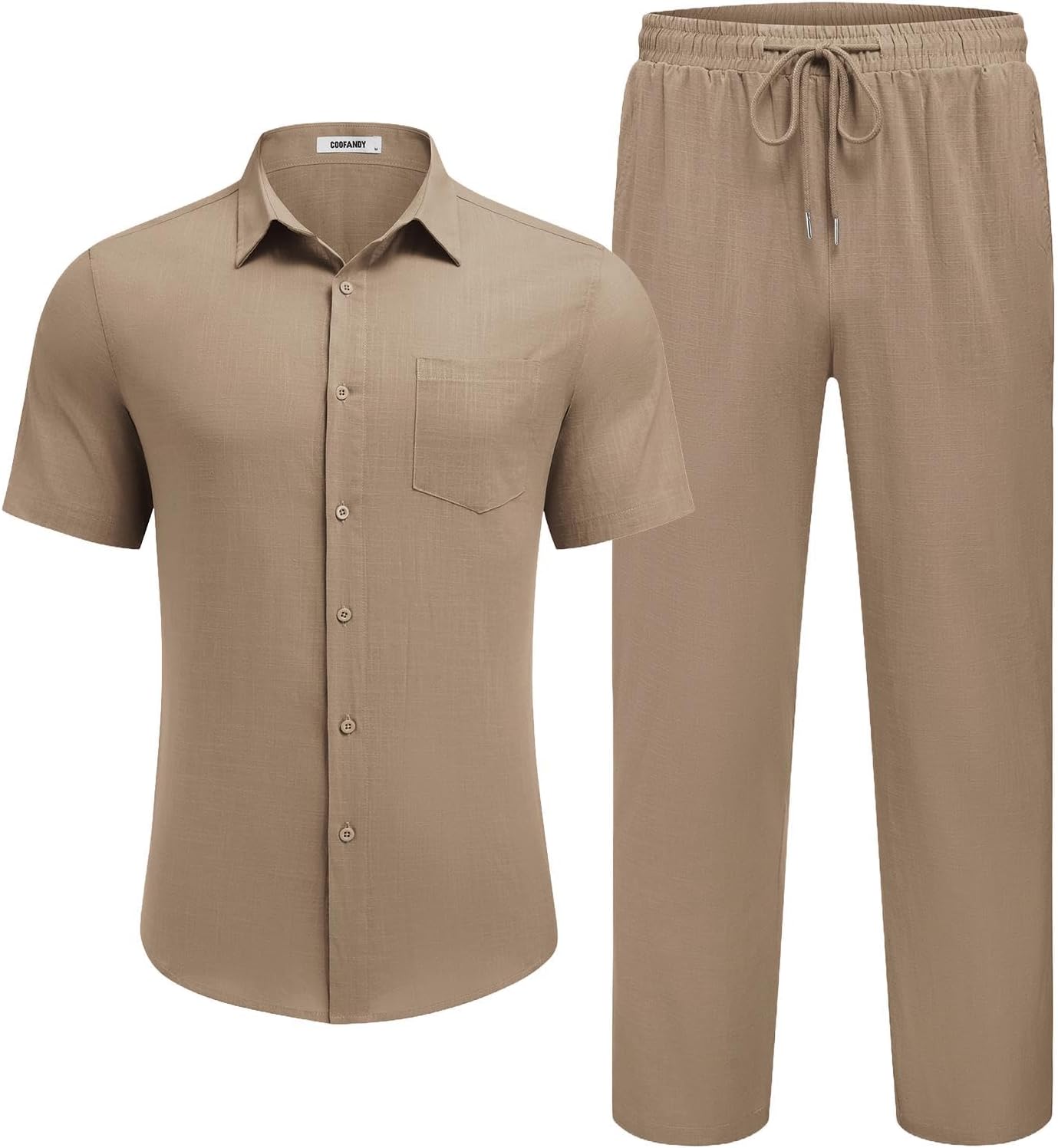 COOFANDY Men's 2 Piece Linen Beach Outfits Short Sleeve Button Down Shirts Loose Pants For Men - Image 6