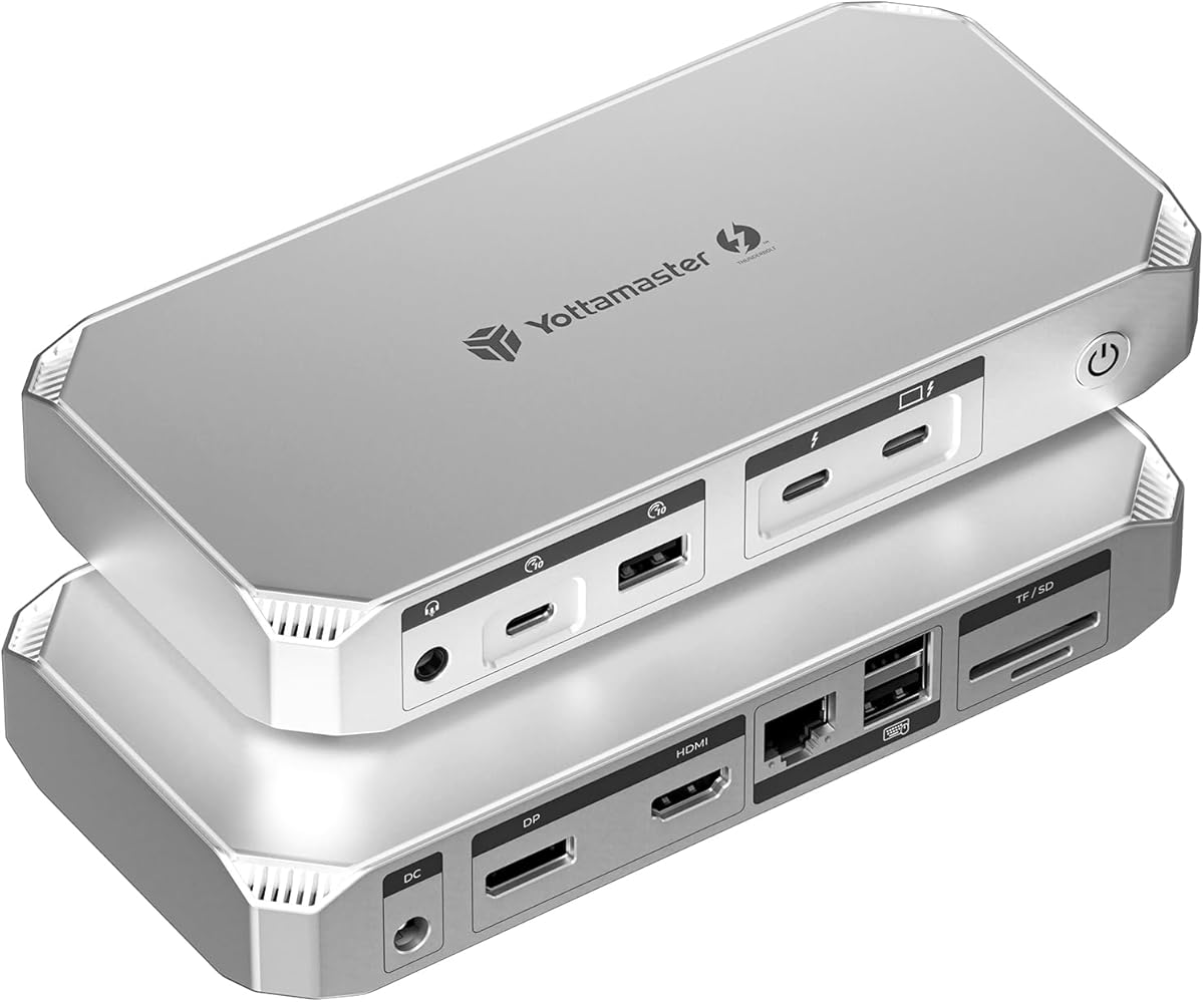 Yottamaster 40Gbps Thunderbolt 4 Dock,12 in 1 USB C Thunderbolt Hub with 85W PD Charging for MacBook, Dual Monitor Single 8K or Dual 4K HDMI & DP, Ethernet, Audio,SD/TF [YTB4]