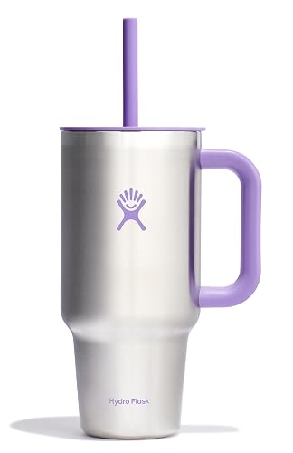 Hydro Flask Travel Tumbler with Handle, Lid and Straw - Insulated Stainless Steel in 32 Oz Stainless Steel Violet