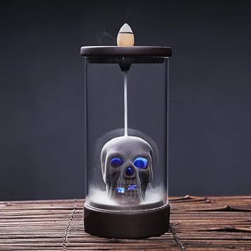Skull Backflow Incense Burner - Ceramic Incense Holder, Cones & Sticks, LED Home Decor with 10 Free Cones