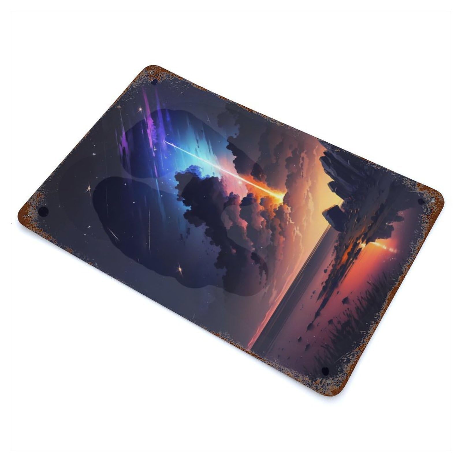 Garage Style Comet Falling Sunset Distressed Metal Wall Sign 11.8"x7.9", Novelty Wall Decor for Bar And Workshop