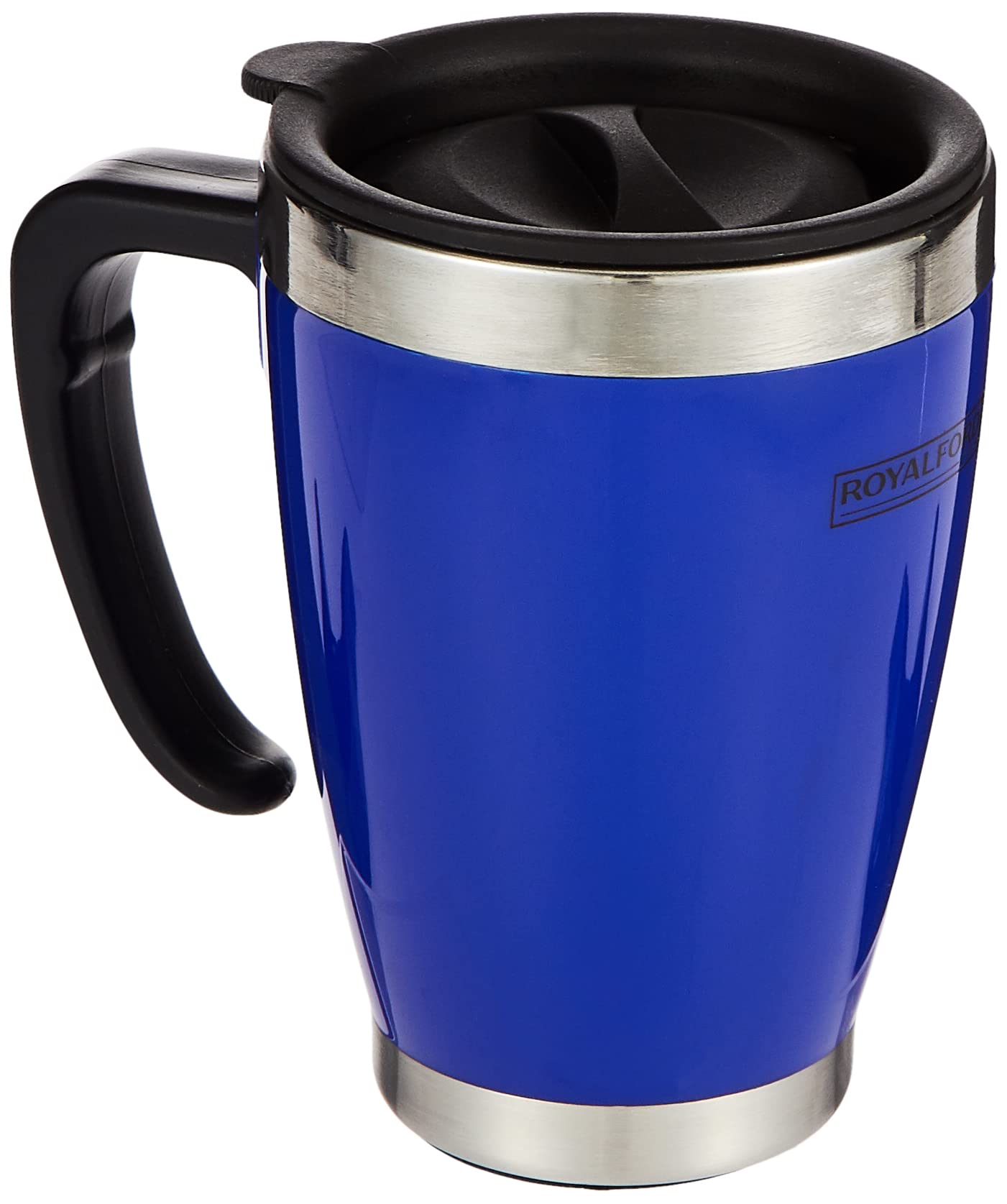 Royalford 14oz Stainless Steel Travel Mug - Coffee Mug with Handle & Lid Travel Friendly | Dishwasher safe | Leakproof Lid Eco-Friendly Reusable Cup for Travel & To-Go Hot/Cold Drinkware (Blue)