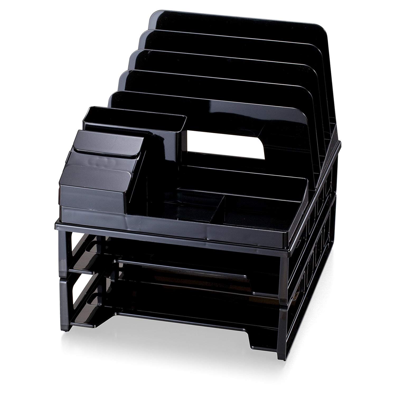 Officemate - Clasificador de carga frontal y organizador con dos bandejas para cartas, color negro (22132)