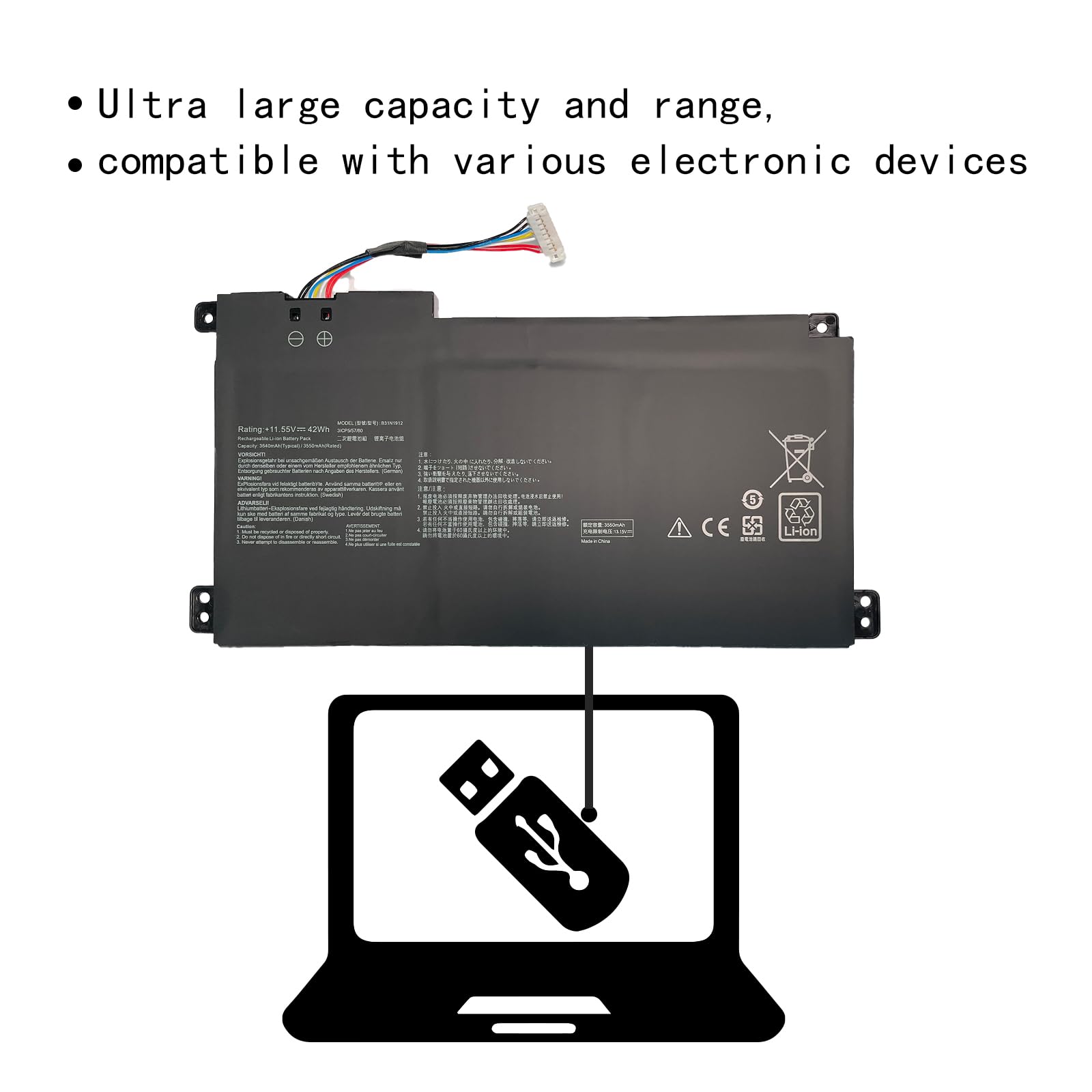 B31N1912 C31N1912 Batterie d'ordinateur Portable | Remplacement pour ASUS VivoBook 14 E410MA L410MA E410KA E510MA E510KA F414MA E410MA-EK026TS EK018TS Series(11.55V 42Wh)