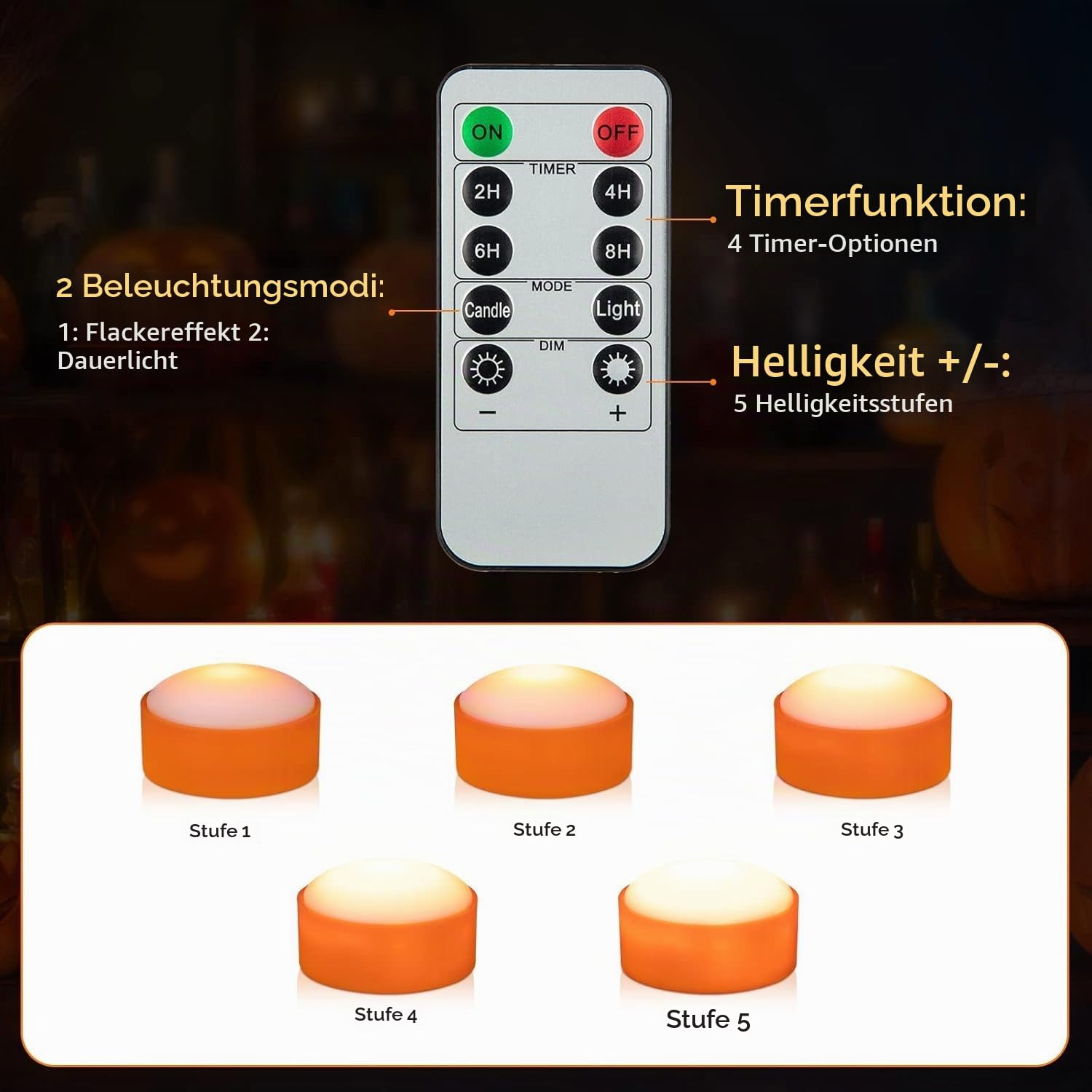 Litake Halloween Kürbis Lichter mit Fernbedienung, Led Kürbis Flackernde Jack-O-Lantern Lichter mit Timer, halloween deko kürbis mit Batteriebetriebene Dimmbare led kürbis licht, 6 Packs