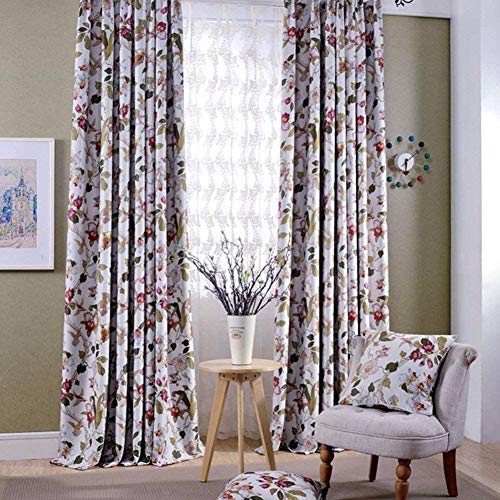 Rideaux à oeillets au style rétro fleuri Myru avec finitions soignées en 66x90
