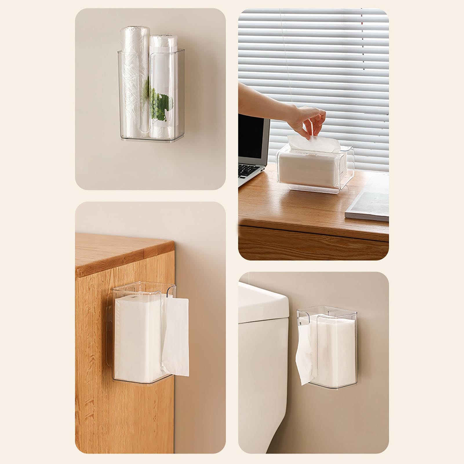 Confezione Da 2 Contenitori Dispenser Per Salviette Umidificate, Montaggio A Parete Con Adesivo, Ricaricabili, Per Cucina E Bagno (Bianco)