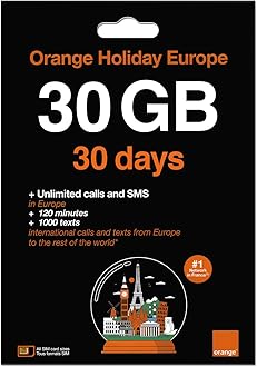 30GB 14 Day Orange Europe SIM Card, 120 Minutes Calls+1000 Texts to Worldwide. Fresh Stock, Upgraded Offer!