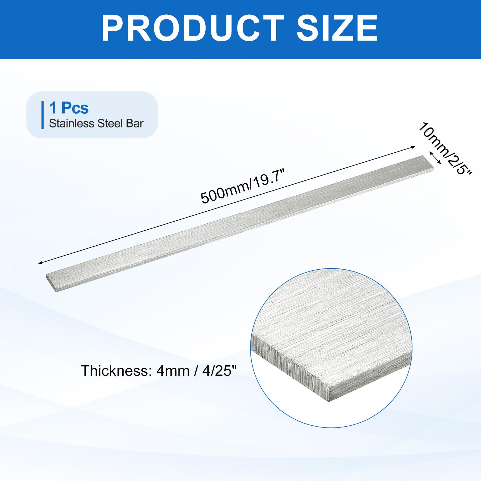 QUARKZMAN Barra Piana In Acciaio Inox 316L Lunghezza 500mm Larghezza 10mm Spessore 4mm Lamine Metalliche Finitura Spazzolata Per Fai Da Te Cucina Macchinari Edilizia Industria 1 Pezzo