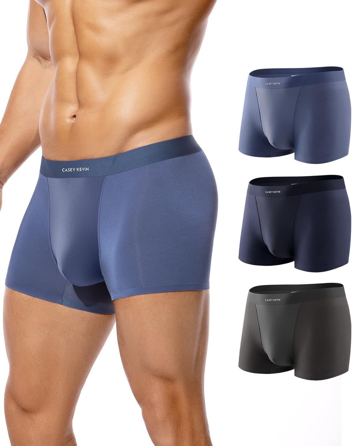 Casey Kevin Men's Trunks Underwear,Soft Breathable Underwear,Seamless Moisture-Wicking Comfort Underpants 3 Pack