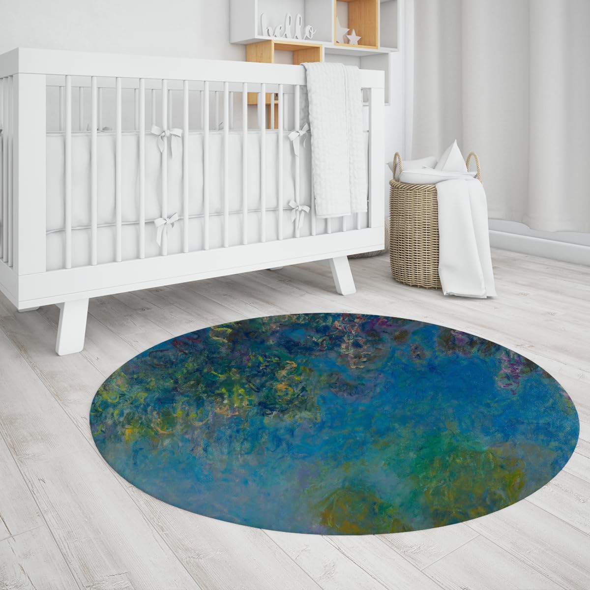 Runder Teppich 70cm Waschbarer Seerosen-Kreisteppich | Rutschfester abstrakter Kunstteppich niedriger Flor für Schlafzimmer, Eingangsbereich, Wohnung, Büro, Studentenwohnheim