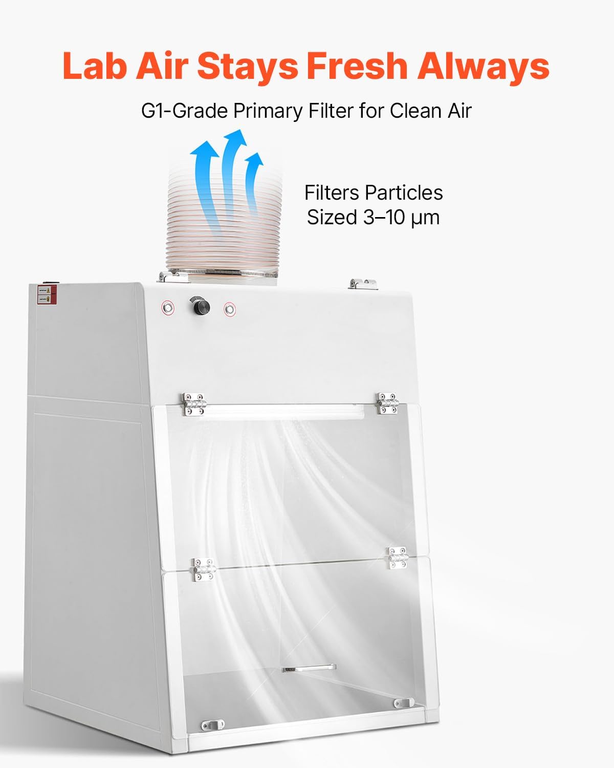VEVOR Ducted Fume Hood, 22.83 x 25.98 x 24.80 inch Working Area, Lab Fume Hood with LED Light and G1 Pre-Filter, Adjustable Speed, Steel Exhaust Equipment for Laboratory Fume Control, White