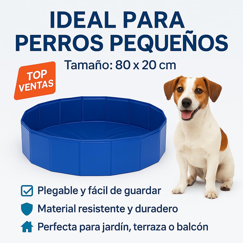 Piscina para Perros Grandes y Pequeños 80x20cm - Desmontable Rígida con Baño para Mascotas - Refrescar en el Verano