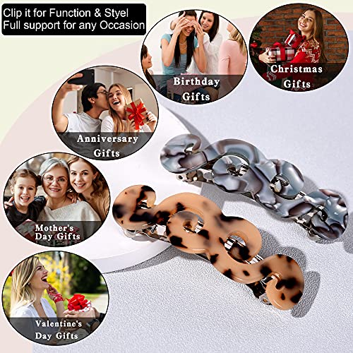 2Pcs Womens Hair Barrettes Medium French Swirl Tortoise Hair Barrette Celluloid Automatic Hair Clip Barrette #TOP5