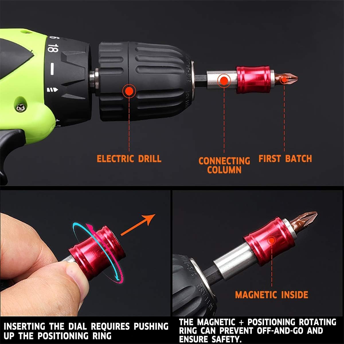 Extension Magnetic Screwdriver Extention Hex Shaft Screw Power Drill Connection (Screwdriver Drill Bit Kit+Socket Adapter Set)