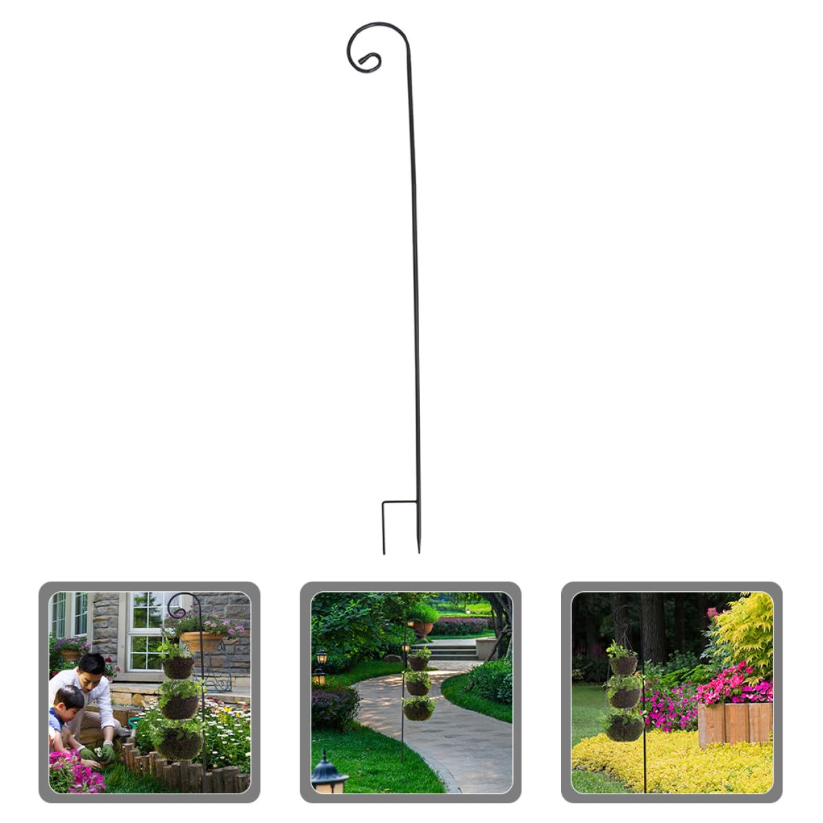 Crochets en Fer Noir Antirouille, Détachables et Robustes, Lot de 2 pour Suspendre des Pots de Fleurs et Lanternes Solaires en Extérieur sur Balcon ou Pelouse