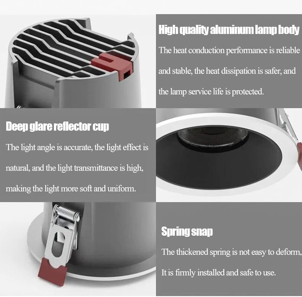 Led Recessed Light Fixtures Baffle Trim 7W, 10W, 12W, 15W, 20W Daylight Retrofit Downlight Led Can Lights Deep Anti-Glare COB Spotlights 3000K/4000K/6000K Selectable