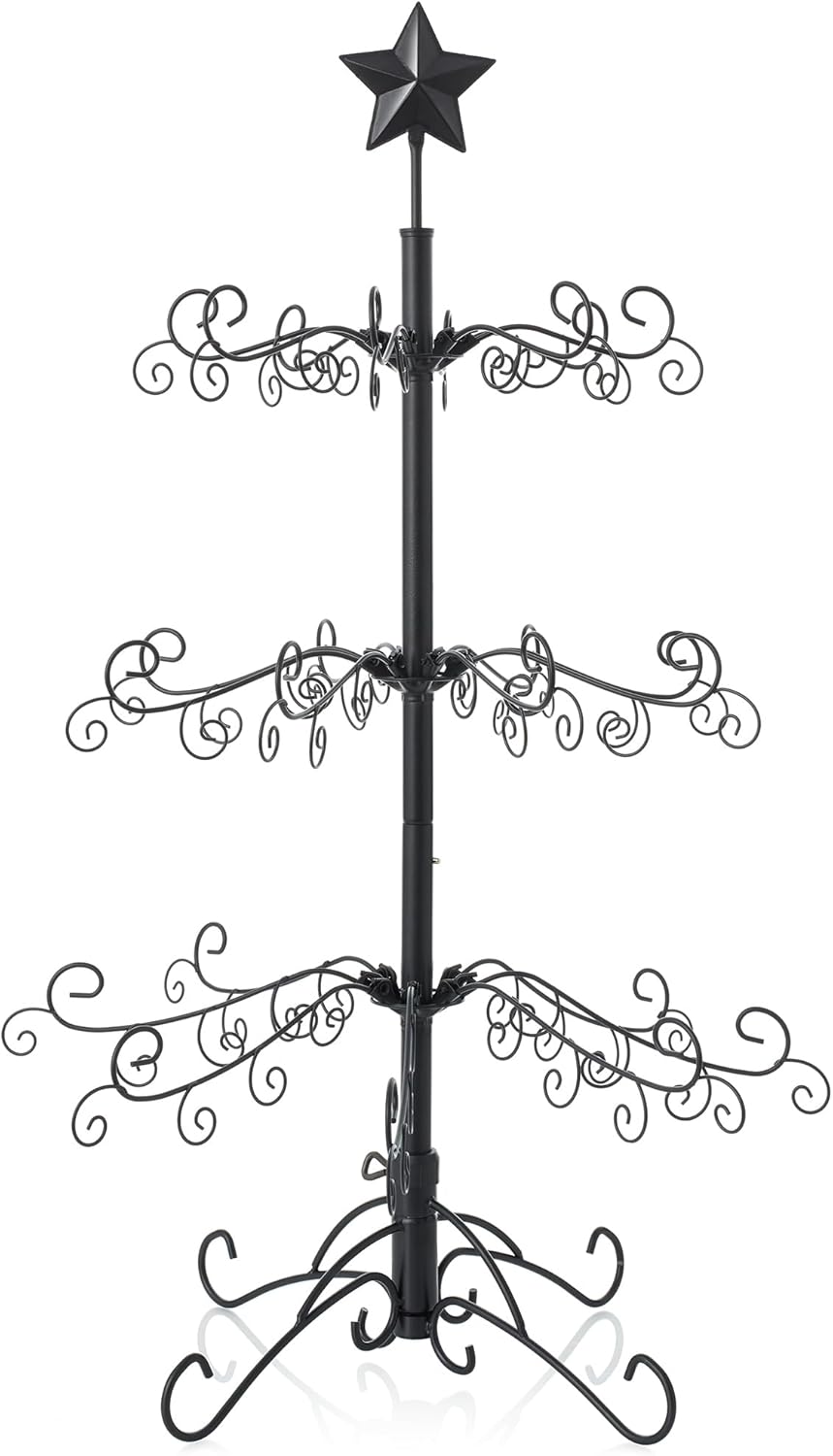 Casafield Ornament Display Christmas Tree with Stand - 3' Black Wrought Iron Ornament Holder