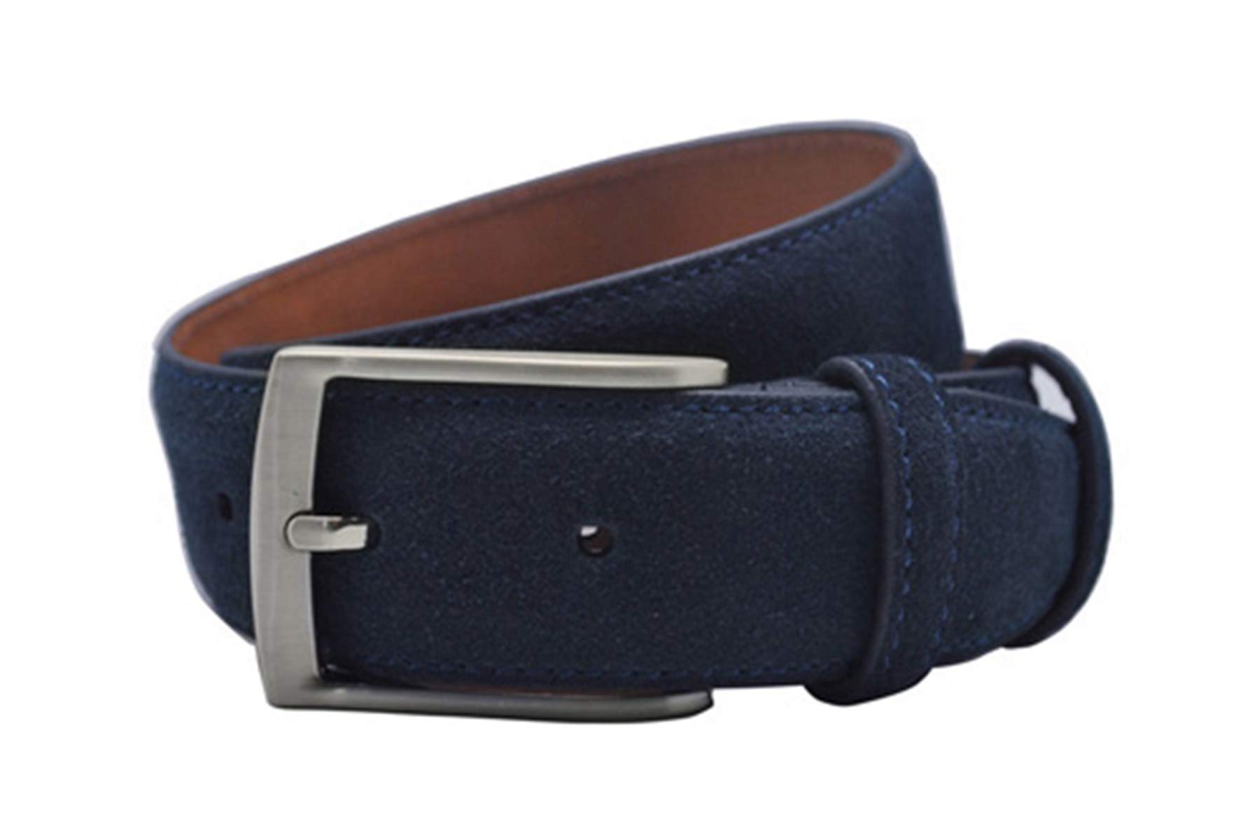 Moonbaby Men's Navy Blue Genuine Suede Leather Belts For With Vintage Brushed Nickel Pin Buckle 90-130Cm 120Cm