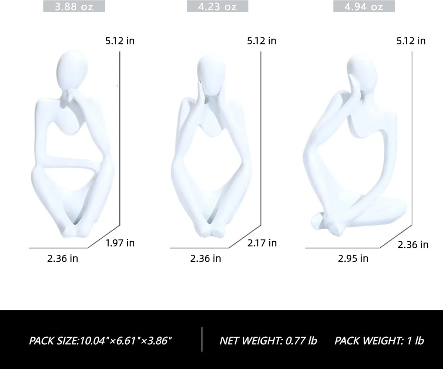 Thinker Statue Decor, Abstract Resin Sculpture – Modern Art Figurine for Home, Office, Bookshelf, Desk Decoration | Meaningful Housewarming, Birthday, Graduation Gift (White)