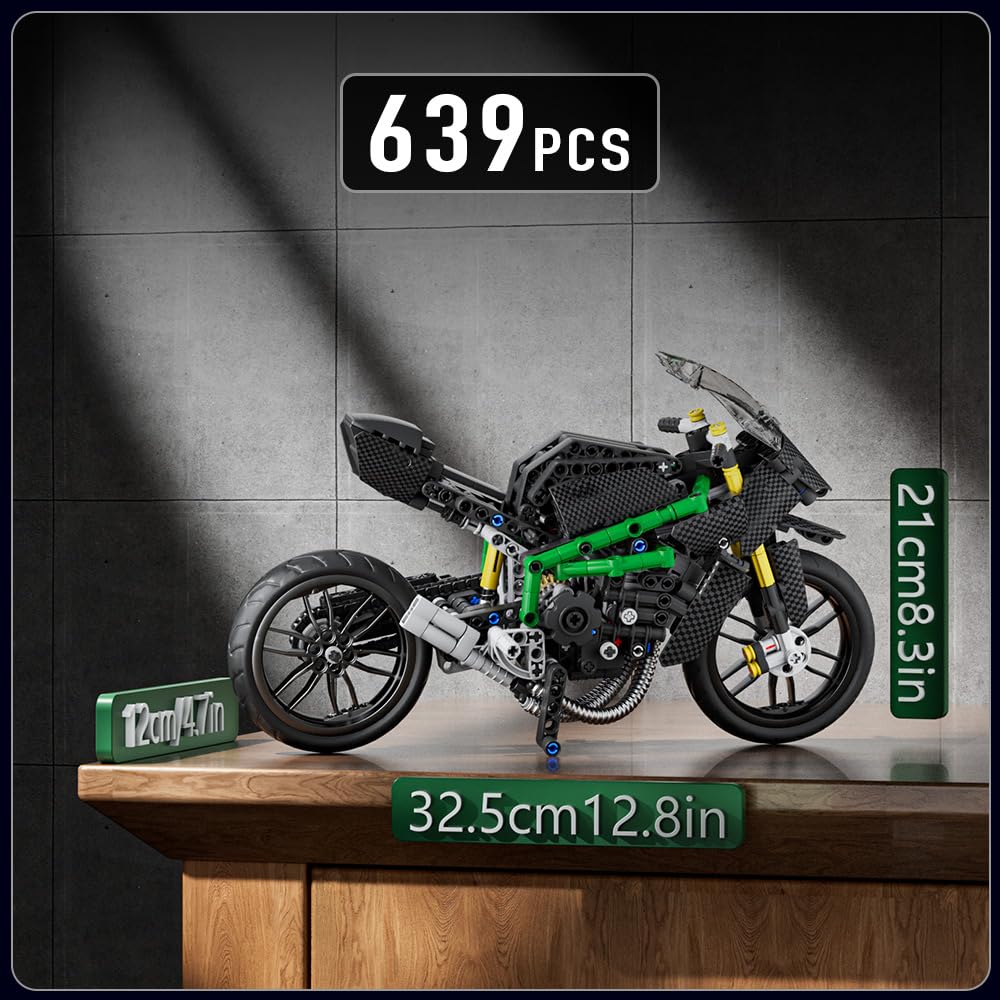 Mould King 23002 Técnica Kawasaki Ninjaa H2R Bloques de Abrazadera Juguete Moto Race Super Bloques de Construcción Moto Compatible con Otras Marcas (639 Piezas)