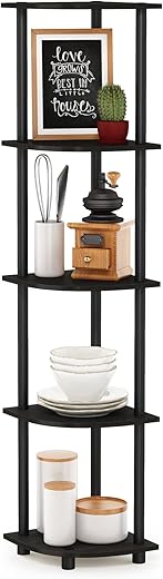 Furinno Turn-N-Tube 5 Tier Corner Display Rack Multipurpose Shelving Unit, 1-Pack, Espresso/Black
