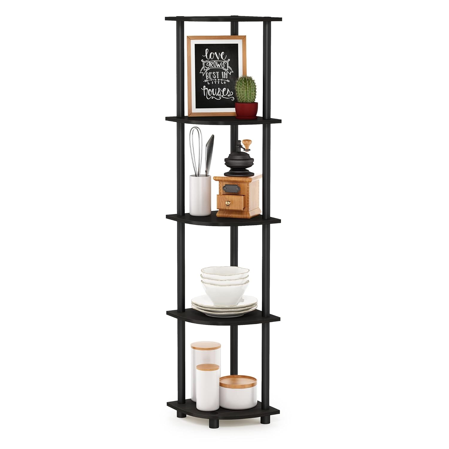 Furinno TURN-N-TUBE Corner Shelf 5-Tier Corner Bookshelf Open Storage Shelves for Organization and Storage Living Room Home Office