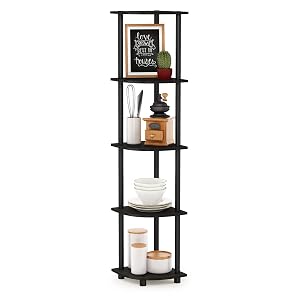 Furinno TURN-N-TUBE Corner Shelf 5-Tier Corner Bookshelf Open Storage Shelves for Organization and Storage Living Room Home Office