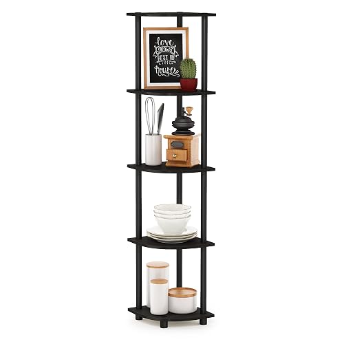 Furinno TURN-N-TUBE Corner Shelf, 5-Tier Corner Bookshelf, Open Storage Shelves, for Organization and Storage, Living Room, Home Office, Garage, Bedroom, Espresso