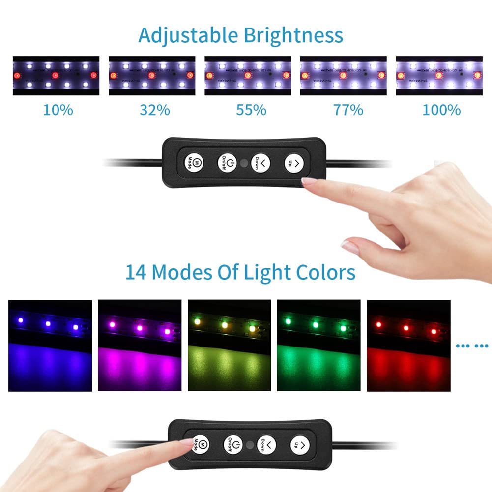 Luces de acuario con clip, luz LED de clip para pecera, luz de tanque de peces de agua dulce, temporizador ajustable, brillo para tanque plantado