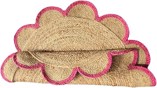 Miniatura 9 de Alfombra redonda natural de yute, alfombra de piso con borde festoneado, trenzado, bohemio, ecológico, grande, circular hecha a mano (natural,