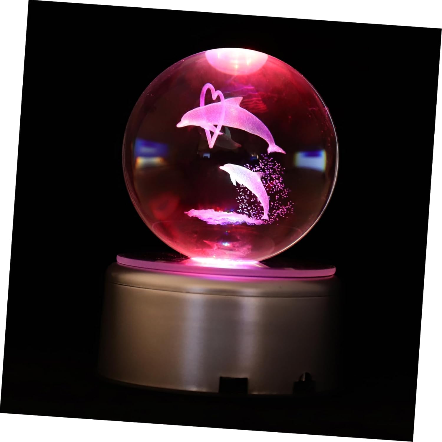 1pc Luminous Dolphin Crystal Ball Base Creative Colorful Rotating Night Light Desktop Ornament for Home Decor Unique for Dolphin Lovers and Boys and Girls