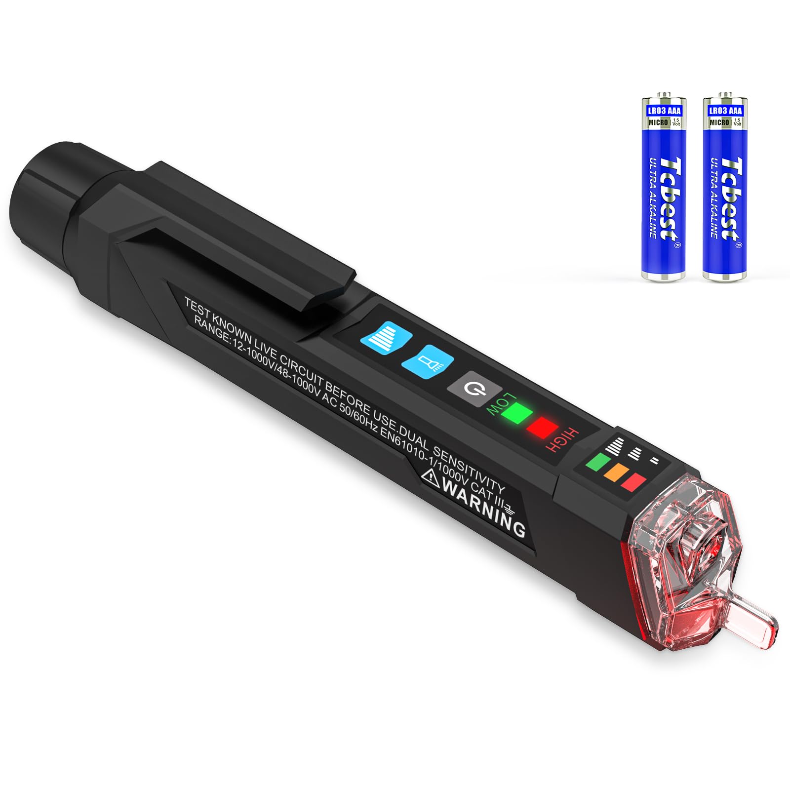 MESTEKVoltage Tester, Non Contact Voltage Detector with Dual Range AC 12V-1000V/48V-1000V, Live/Null Wire Tester, Electrical Tester with Flashlight, Buzzer Alarm, Wire Breakpoint Finder, Pocket Clip