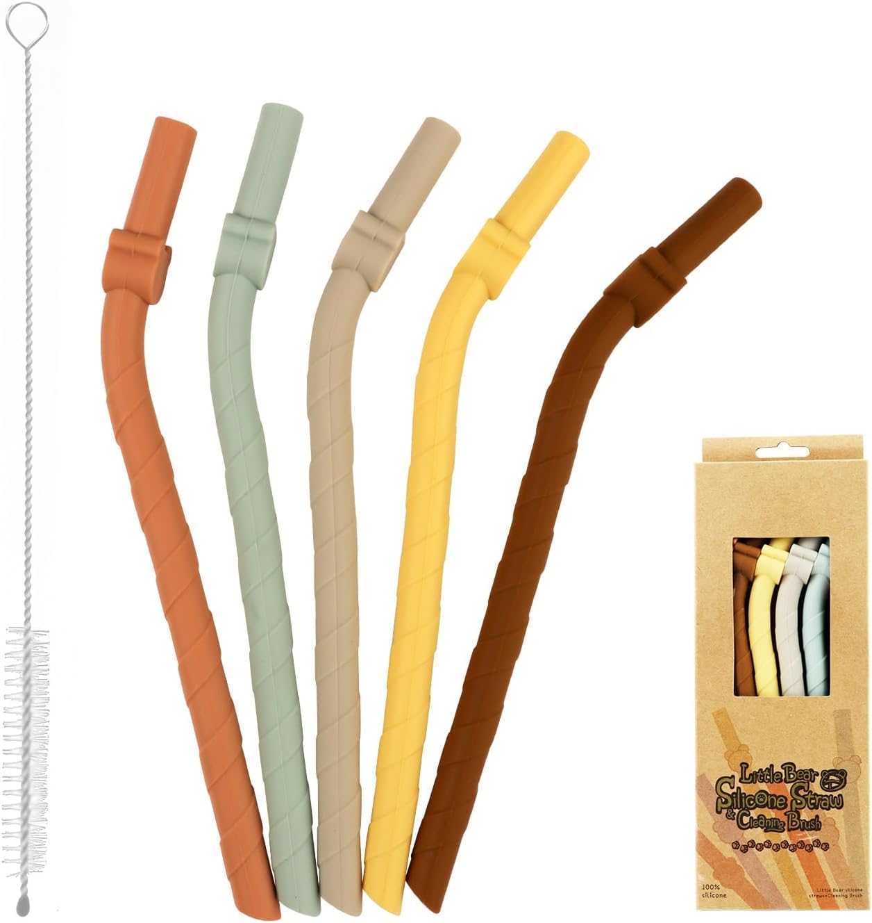 5 Pcs Wide Silicone Straws Set | Reusable & Bendable | BPA-Free, Dishwasher Safe | Ideal for Smoothies, Kids & Adults | Eco-Conscious with Cleaning Brush