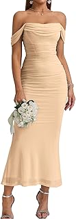Off The Shoulder Maxi Long Dress Corset Ruched Bodycon Formal Wedding Gu...