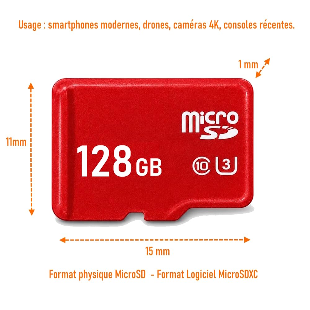 Carte Micro SD 128 Go pour Xiaomi REDMi .. UHS-I U3