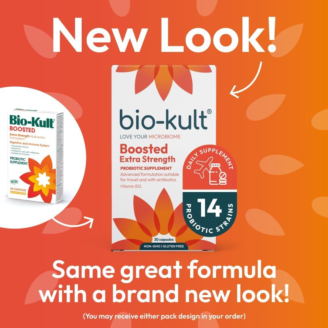 BioKult Boosted, 4 x stężenie oryginalnego probiotyku BioKult i witaminy B12, dla wsparcia układu odpornościowego, 2 x 30 kapsułek, 2 sztuki, 60 kapsułek
