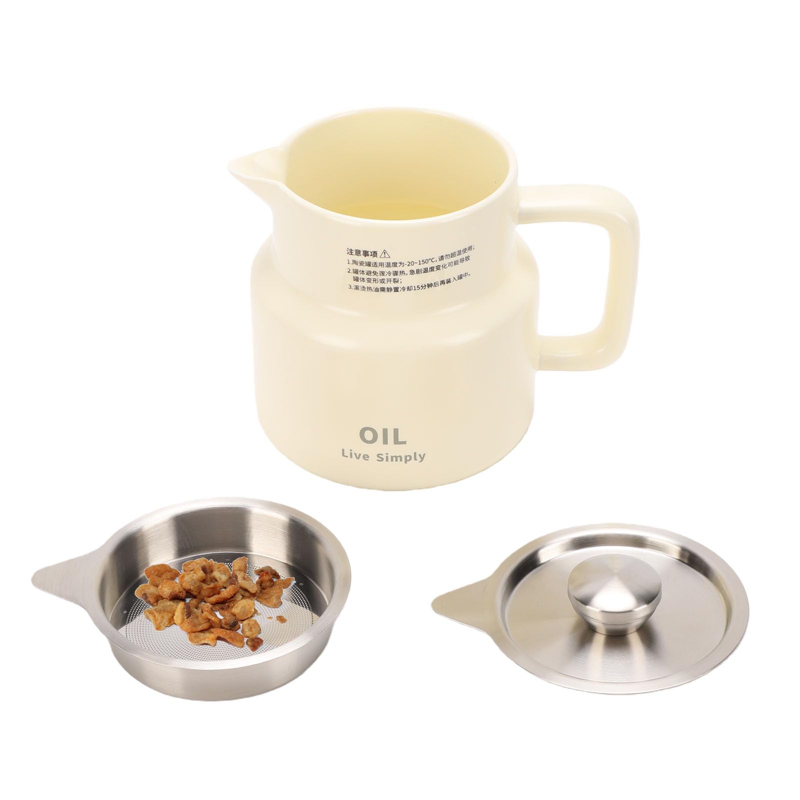Recipiente de Grasa para Cocina, Recipiente de Almacenamiento de Aceite de Acero Inoxidable de Cerámica de 1500 Ml, de Grasa para Tocino, de con Tapa de Colador de Malla Fina Desmontable,