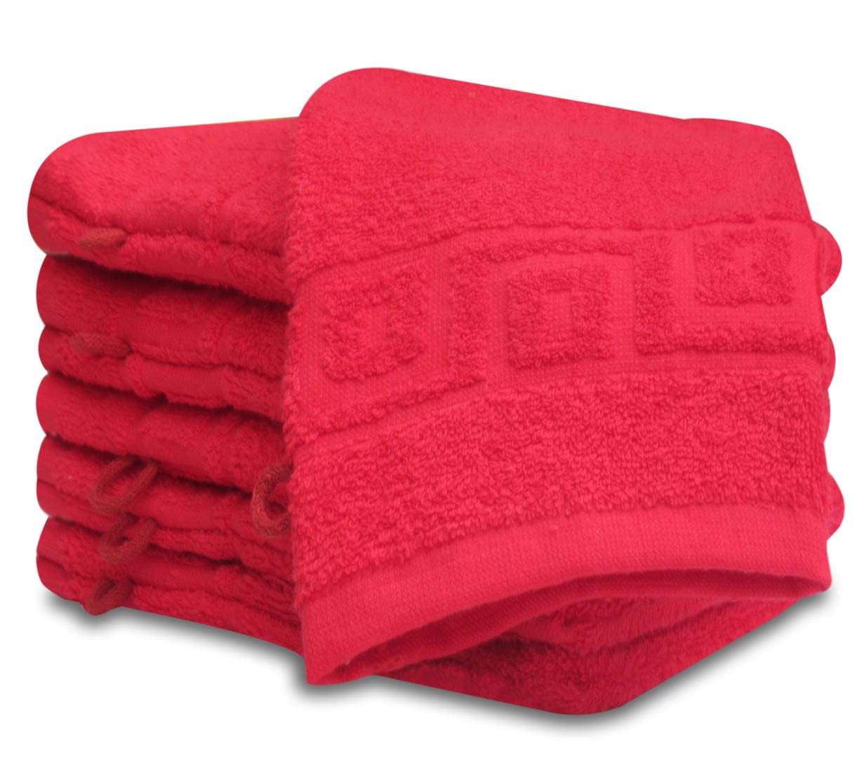 QCS Towels - 10 Piece Wash Mitt Set - 100% Cotton Premium Quality Towelling Washing Mitts Absorbent Flannel Face Towel Body Scrub Size: 16 x 23 cm (Red)
