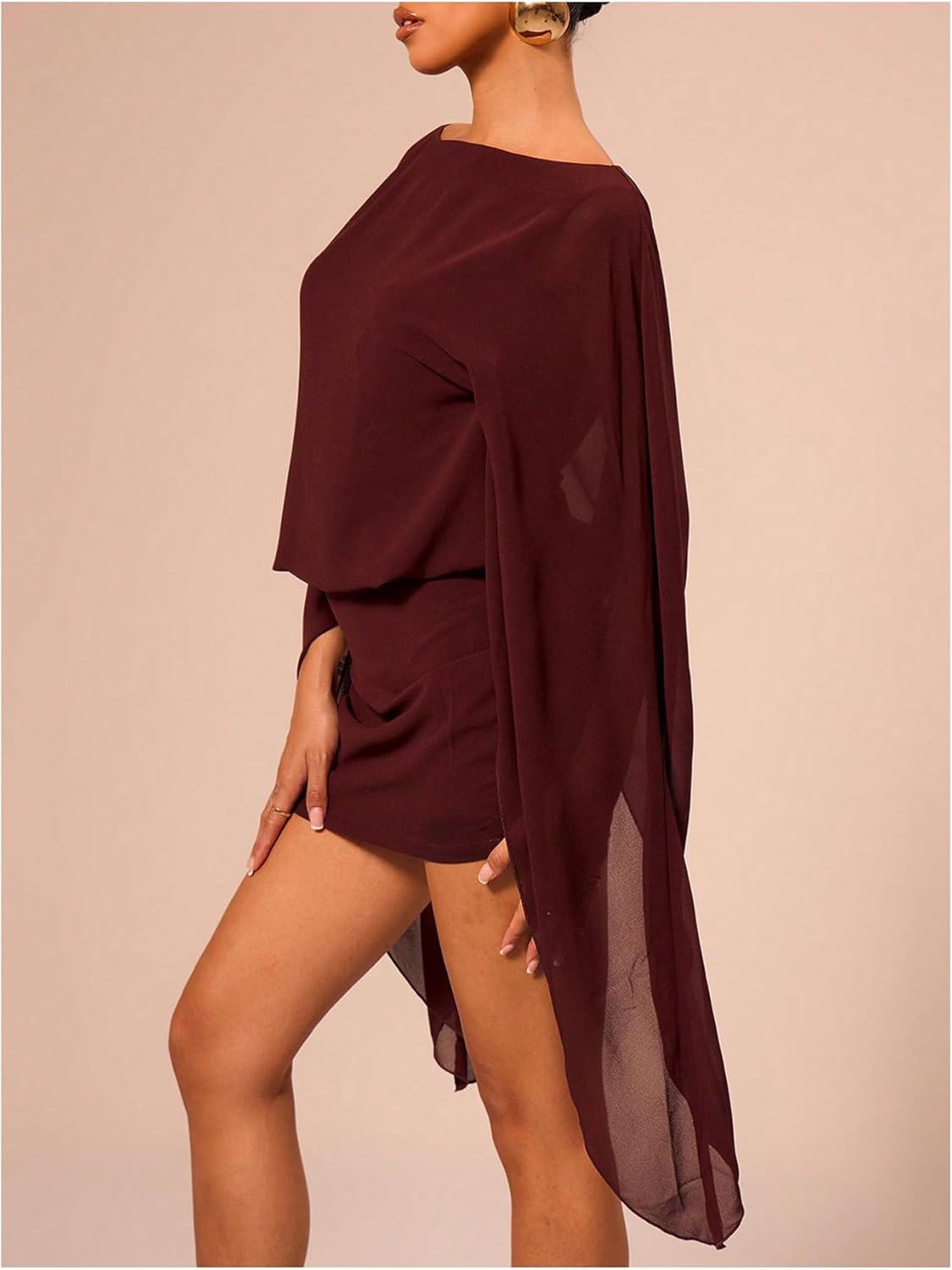 Floerns Women's Mesh Elegant Mini Dresses Boat Neck Cape Sleeve Cocktail Party Dress - Image 2