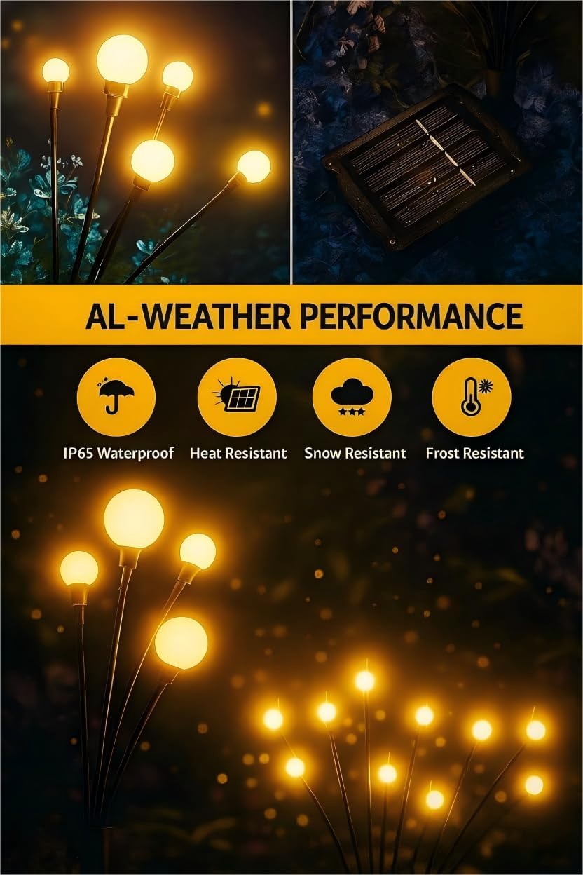 Solar Firefly Lights Outdoor, 8 Pack 64 LED Swaying Garden Stake Lights, Warm White IP65 Waterproof, Auto On/Off, Yard Decor Stakes for Patio Lawn Pathway