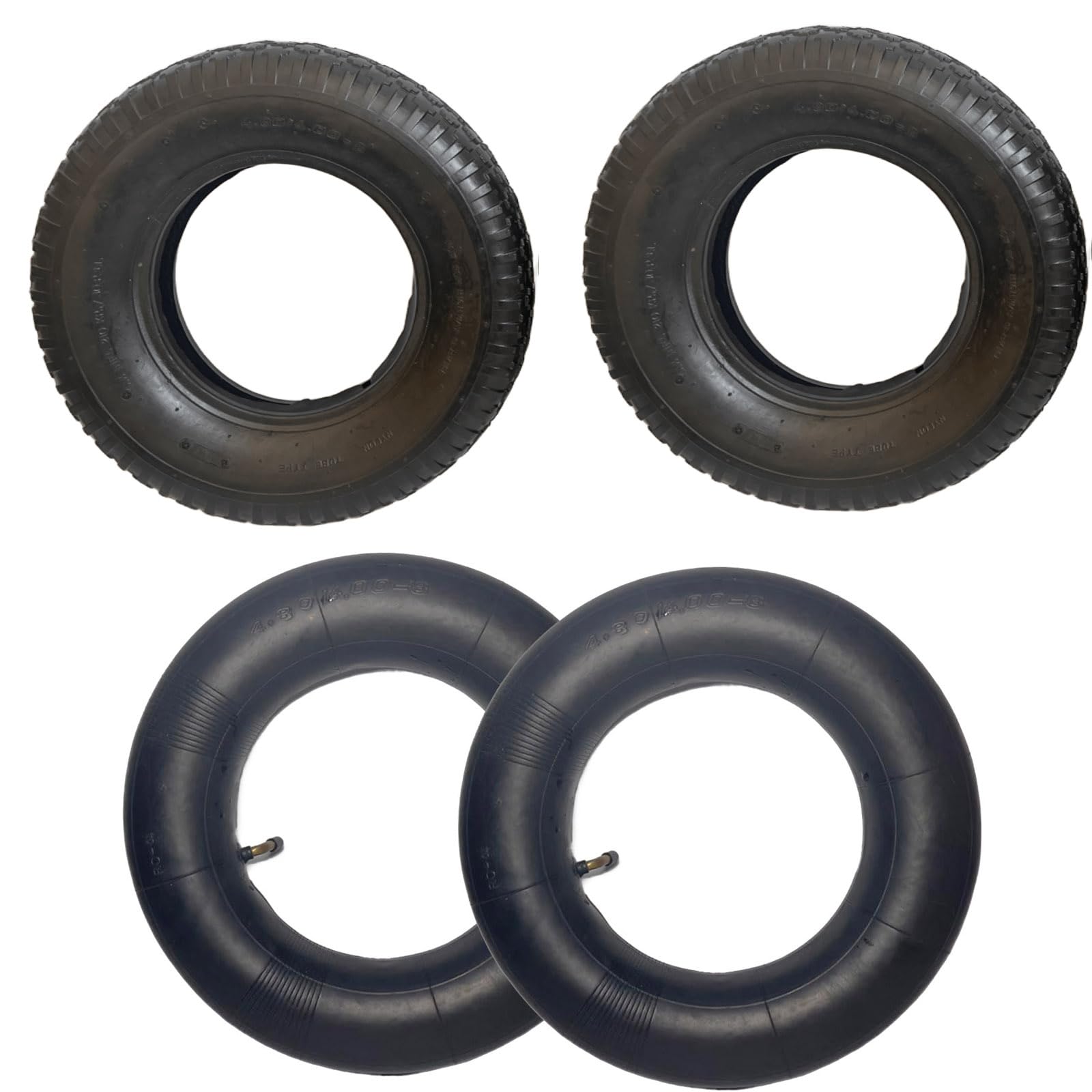 2 neumáticos para carretilla 4.80/4.00-8 con juego de manguera, neumáticos de repuesto 4PR, rueda de carretilla, neumáticos de goma robustos, carga de 250 kg, perfil para terrenos de