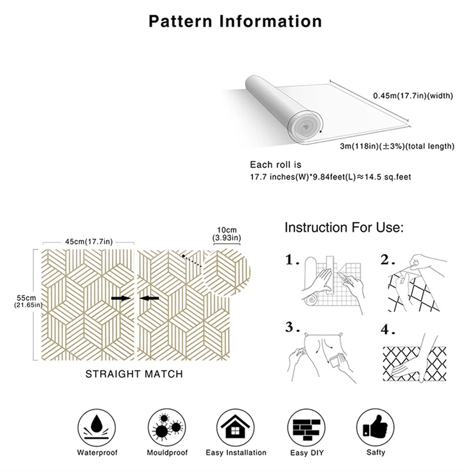 Pegatinas de Pared Línea de oro figura geométrica sólida pegatina auto adhesiva vinilo papel tapiz de papel decoración de papel de pared pelada y palo Decoración de la casa Adhesivos Pared